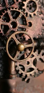 Close-up of intricate bronze gears on a textured background.
