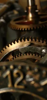 Close-up of vintage clock gears in bronze hues, showcasing detailed mechanisms.