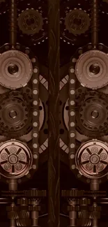 Intricate vintage gear mechanism wallpaper with detailed metal design.