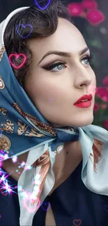 Elegant woman with scarf in vintage portrait wallpaper.