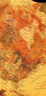 Detailed vintage globe map with warm orange hues.