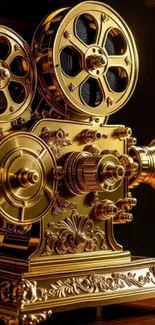 Gold vintage film projector with intricate designs.