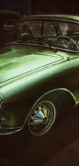 Vintage green car showcasing classic elegance and style.