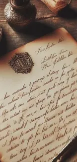 Vintage handwritten letter with a quill.