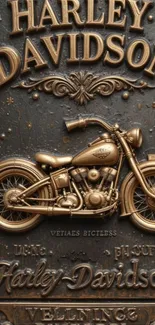 Vintage Harley-Davidson motorcycle metal art with intricate details.