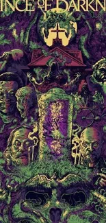 Vintage horror wallpaper with dark gothic elements and surreal artistry.