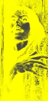 Neon yellow vintage horror art wallpaper for phones.