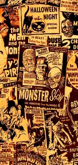 Vintage horror movie poster collage in sepia tones.