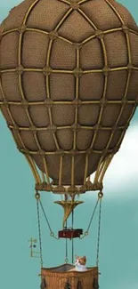 Vintage hot air balloon against turquoise sky.