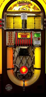 Vintage jukebox with bright neon lights