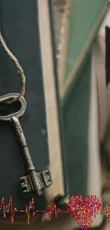 Vintage key on stacked old books, teal tones dominate.