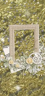 Vintage floral lace wallpaper with frame and flowers.