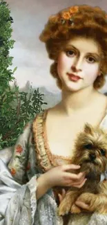 Vintage portrait of a lady holding a small dog.