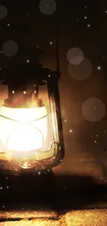 A warm glowing lantern in a dark, starry night setting.