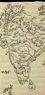 Vintage map of South Asia with historical script.