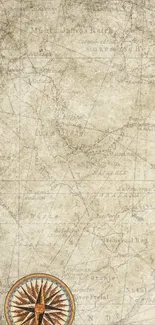 Vintage antique map wallpaper with compass art.