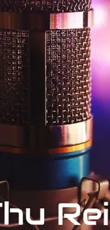 Retro microphone with vibrant purple background.