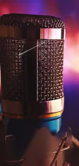 Vintage microphone wallpaper with vibrant purple hues.