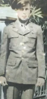 Vintage military uniform portrait with a classic backdrop.