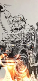 Vintage monster truck ink illustration with dynamic motion.