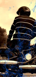 Vintage motorcycle with blue splash effect in artful wallpaper.