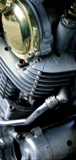 Close-up of vintage motorcycle engine in detail.