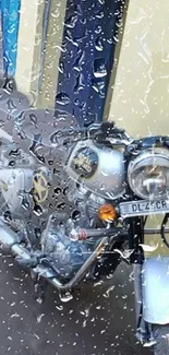 Vintage motorcycle wallpaper with rain effect.