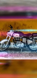 Vintage motorcycle with a mustard yellow backdrop.