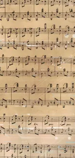 Vintage music sheet with classical notes on aged paper background for mobile wallpaper.