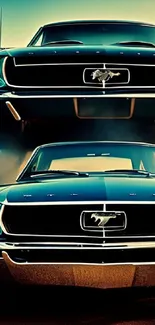 Classic Ford Mustang on a dramatic blue background, perfect for car enthusiasts.