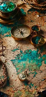 Vintage map with compasses and nautical theme elements.