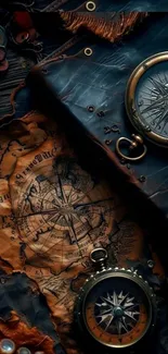 Vintage compass and map with antique style.