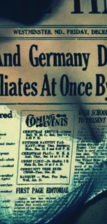 Vintage newspaper print with bold headlines.