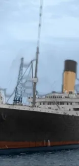 Historic ocean liner against a blue sky, vintage mobile wallpaper.