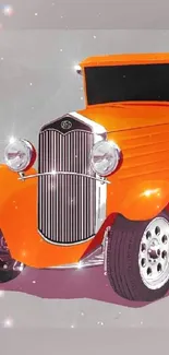 Orange vintage hot rod car on gray background.