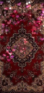 Vintage Persian style wallpaper with red and intricate patterns.