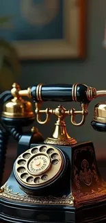 Vintage rotary telephone with gold details.