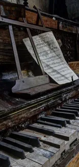 A vintage piano with sheet music on the keys.