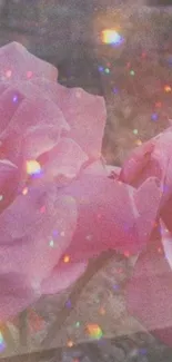 Vintage pink roses with light reflections wallpaper.