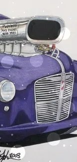 Artistic illustration of a purple hot rod vehicle on mobile wallpaper.