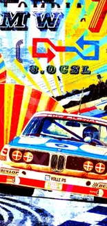 Vibrant vintage racing car theme wallpaper.