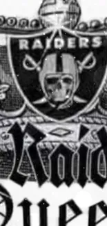 Raiders-themed wallpaper with skull design and bold lettering.