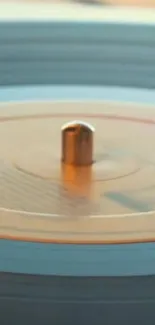 Close-up view of a spinning vinyl record on a turntable, exuding a vintage vibe.