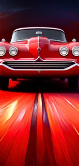 Vibrant red vintage car wallpaper with dynamic design.