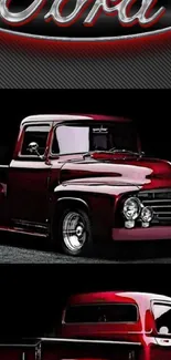 Vintage red Ford truck wallpaper with classic design.