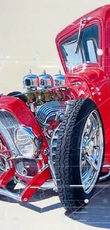 Vintage red hot rod car art wallpaper.