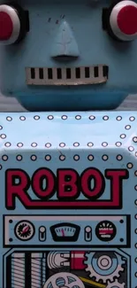 A colorful vintage robot design on wallpaper.