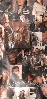 Vintage rock band collage wallpaper featuring iconic images.