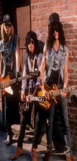 Vintage rock band posing with guitars.