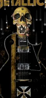 Vintage skull and guitar rock wallpaper with bold design for music lovers.